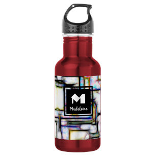 Elegant Green Black Modern Square Trendy Monogram 532 Ml Water Bottle