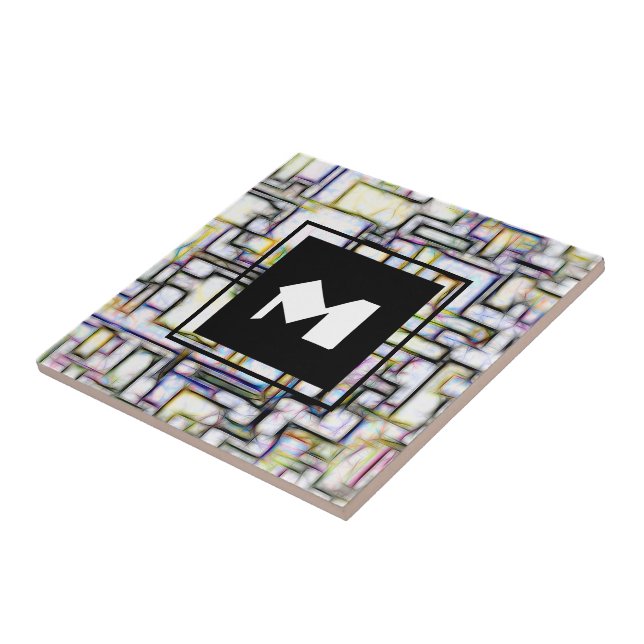 Elegant Green Black Modern Square Trendy Monogram Ceramic Tile (Side)