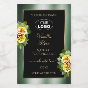 Elegant Green Black Product Label Yellow Rose Logo