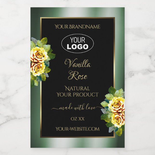 Elegant Green Black Product Label Yellow Rose Logo (Single Label)