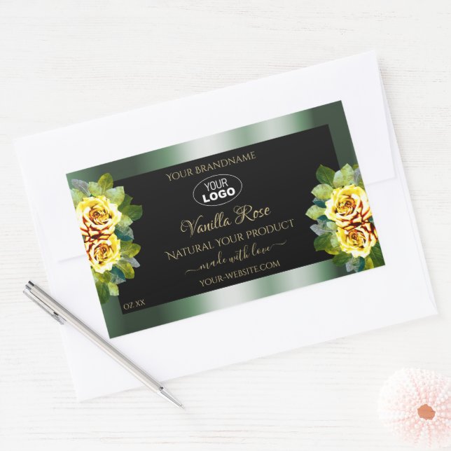 Elegant Green Black Product Label Yellow Rose Logo (Envelope)