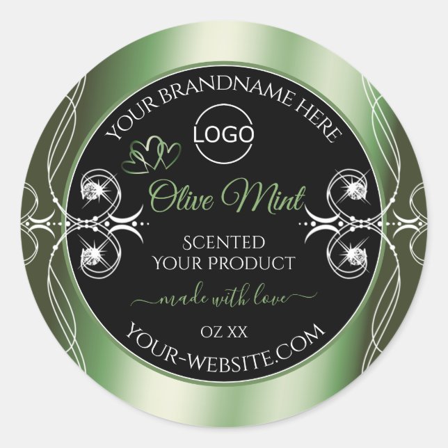 Elegant Green Black Product Labels Jewels and Logo (Front)