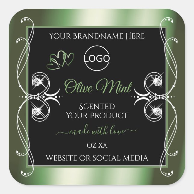 Elegant Green Black Product Labels Jewels and Logo (Front)