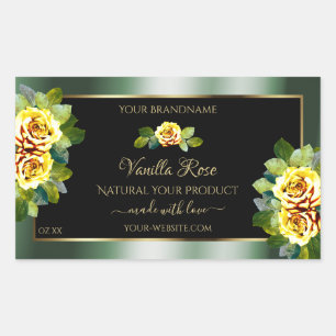 Elegant Green Black Product Labels Yellow Roses