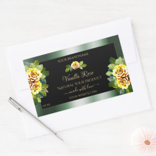 Elegant Green Black Product Labels Yellow Roses