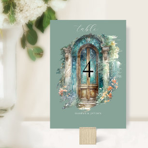 Elegant Green, Blue and Teal Watercolor Wedding Table Number