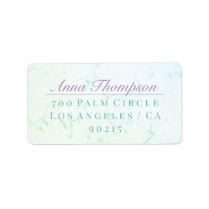 Elegant Green Blue Marble/DIY Name Address/Purple Label