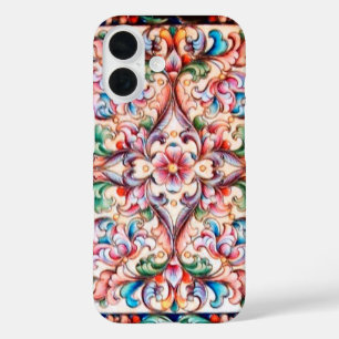 ELEGANT GREEN BLUE PINK RED FLORAL FANTASY iPhone 16 CASE