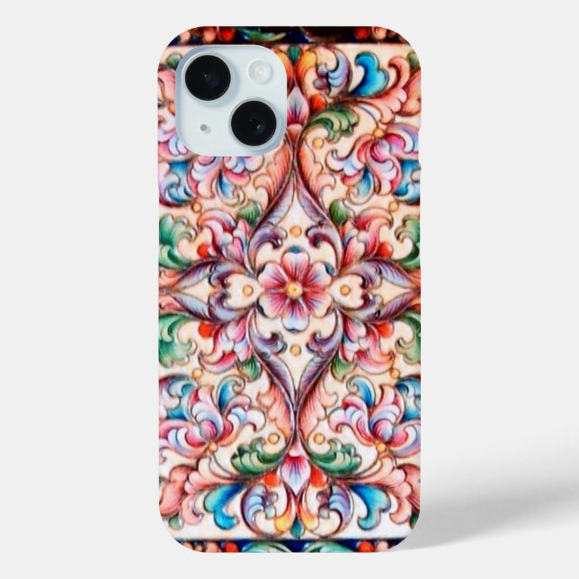 ELEGANT GREEN BLUE PINK RED FLORAL FANTASY Case-Mate iPhone CASE (Back)