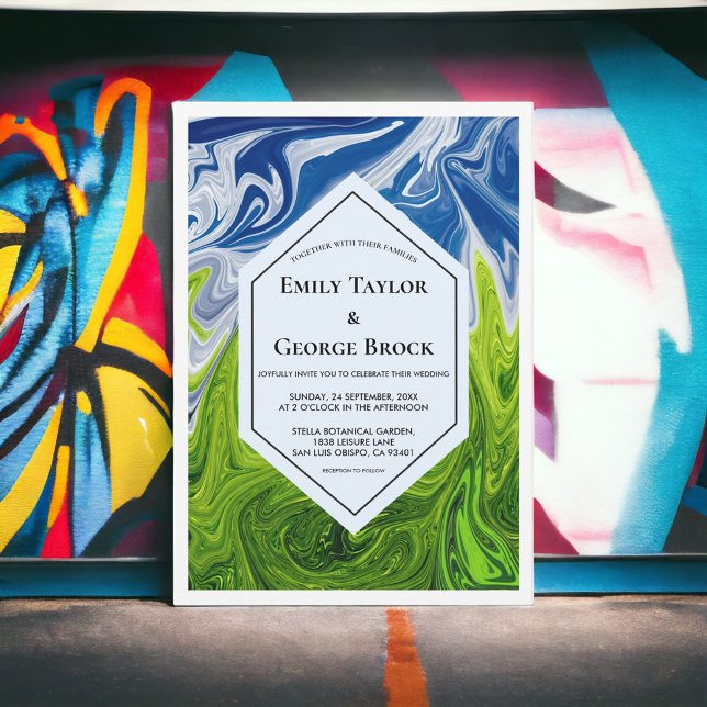 Elegant Green Blue Sky Artful Abstract Wedding Invitation (Creator Uploaded)