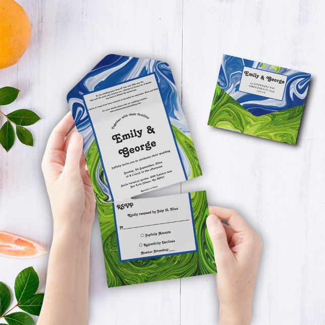 Elegant Green Blue Sky Landscape Abstract Wedding All In One Invitation (Creator Uploaded)