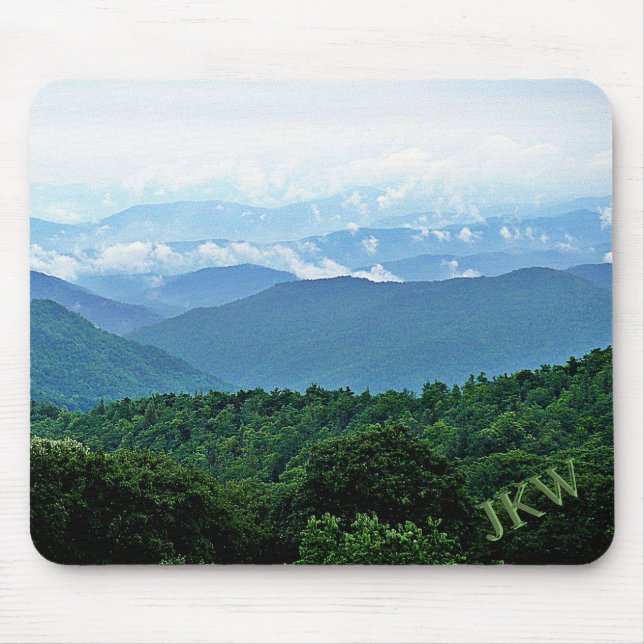 Elegant Green Blue Smoky Mountains Photo Monogram Mouse Pad (Front)