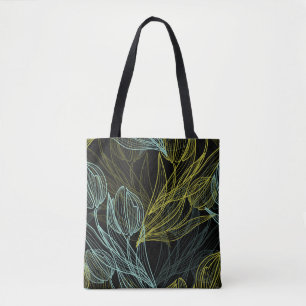 Elegant green, blue tulips pattern tote bag