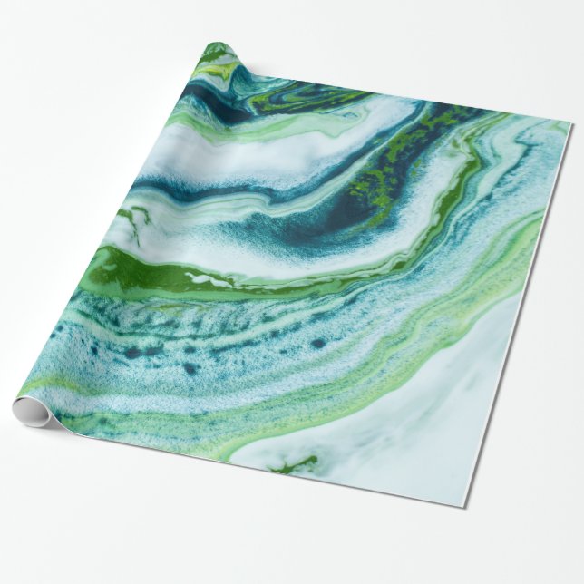 Elegant GREEN BLUE WHITE MARBLE TEXTURE Wrapping Paper (Unrolled)