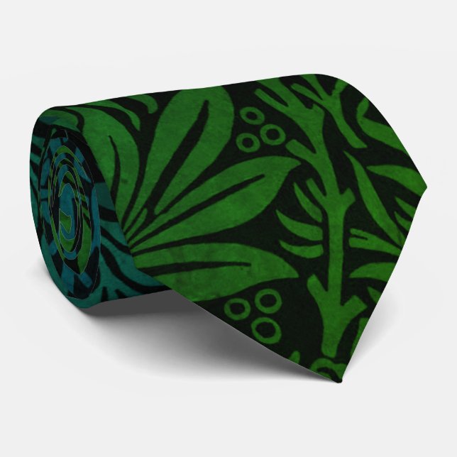 Elegant Green Boho Floral Pattern Tie (Rolled)