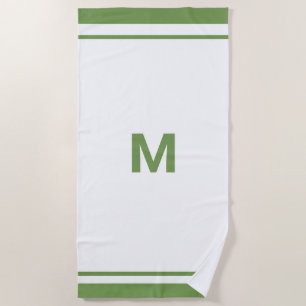 Elegant Green Border Script Monogram Letter  Beach Towel