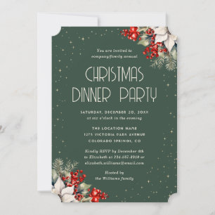 Elegant Green Botanical Christmas Holiday Party Invitation