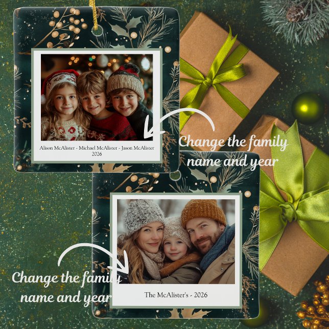 Elegant Green Botanical Double-Sided Ceramic Ornament (These elegant Christmas ornaments can be hung in your tree or can be gifted to someone special!)