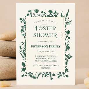 Elegant Green Botanical Foster Care Shower Invitation