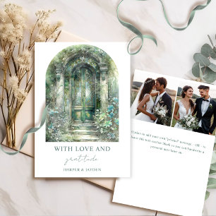 Elegant Green Botanical Garden Wedding Photo  Thank You Card