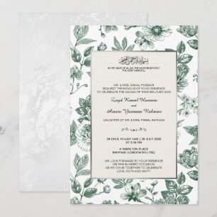 Elegant Green Botanical Islamic Wedding Invitation