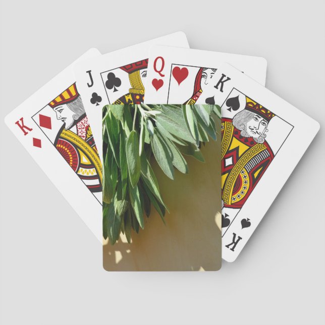 Elegant green botanical leaves Fresh-cut herbs Playing Cards (Back)