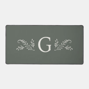 Elegant Green Botanical Monogram Desk Mat