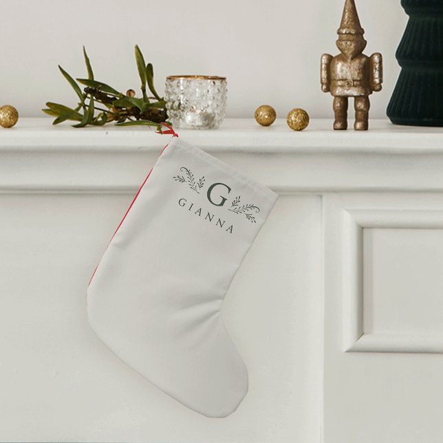 Elegant Green Botanical Monogram & Name Small Christmas Stocking (Creator Uploaded)