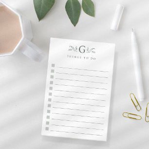 Elegant Green Botanical Monogram To Do List Post-it Notes