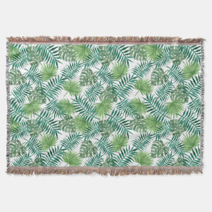 Elegant Green Botanical Palm Leaves Throw Blanket