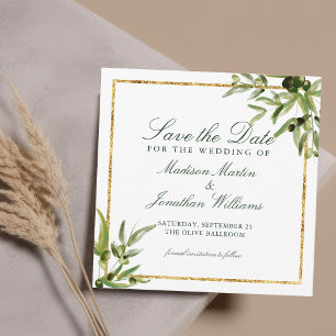 Elegant Green Botanical Vine Gold Save the Date Invitation