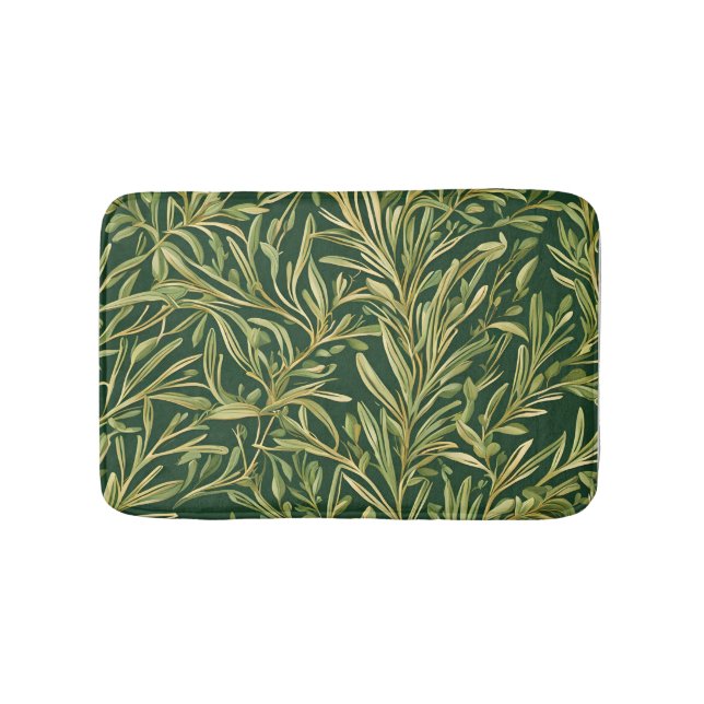 Elegant Green Botanical  Vintage Foliage Pattern  Bath Mat (Front)