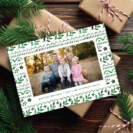 Elegant Green Botanical Watercolor Christmas Photo Holiday Card