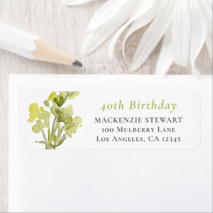 Elegant Green Botanical Watercolor Return Address Label
