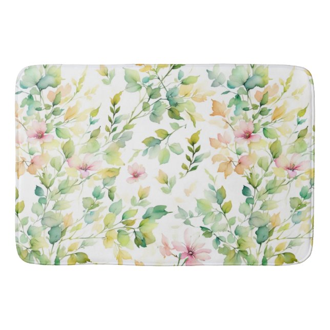 Elegant green botanical watercolor wildflowers  bath mat (Front)