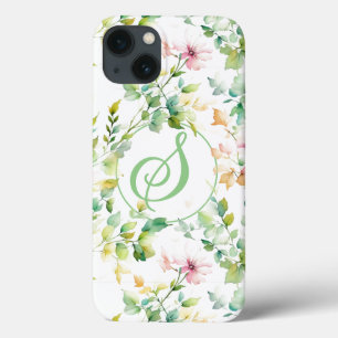 Elegant green botanical watercolor wildflowers  iPhone 13 case