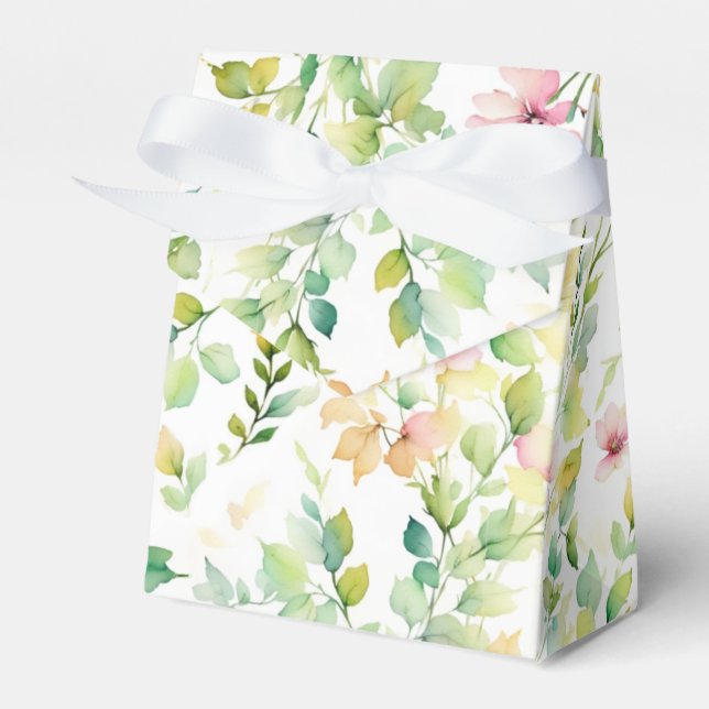 Elegant green botanical watercolor wildflowers  favour box (Front Side)