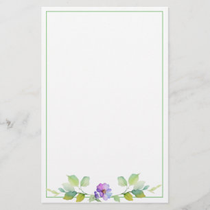 Elegant green botanical watercolor wildflowers stationery