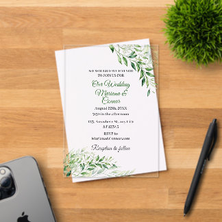 Elegant Green Botanical Wedding  Acrylic Invitations