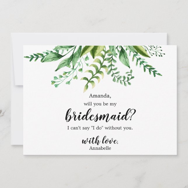 Elegant Green Botanical Wedding Be My Bridesmaid Invitation (Front)