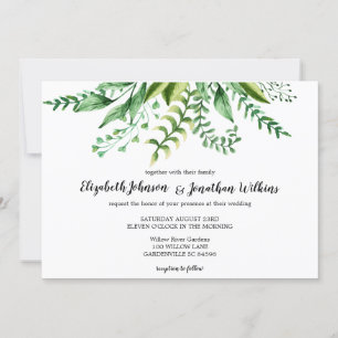 Elegant Green Botanical Wedding Ceremony Invitation