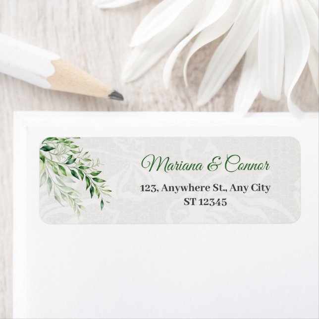 Elegant Green Botanical Wedding Return Address  Label (Insitu)