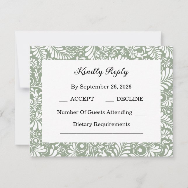 Elegant Green Botanical Wedding RSVP Card (Front)