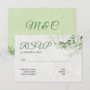 Elegant Green Botanical Wedding RSVP Card