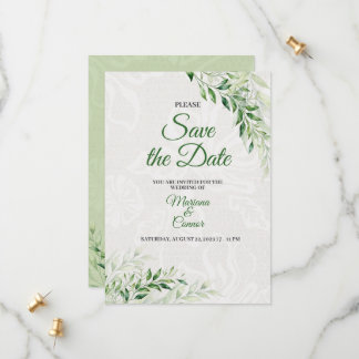 Elegant Green Botanical Wedding Save the date