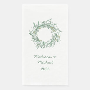 Elegant Green Botanical Wreath Wedding Napkin