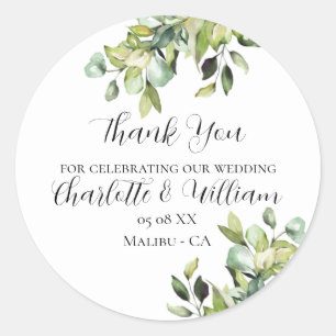 Elegant Green Botanicals Wedding Classic Round Sticker