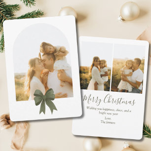 Elegant Green Bow Arch 3 Photo Family Christmas Holiday Card