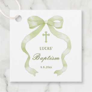 Elegant Green Bow Baptism Favour Tags