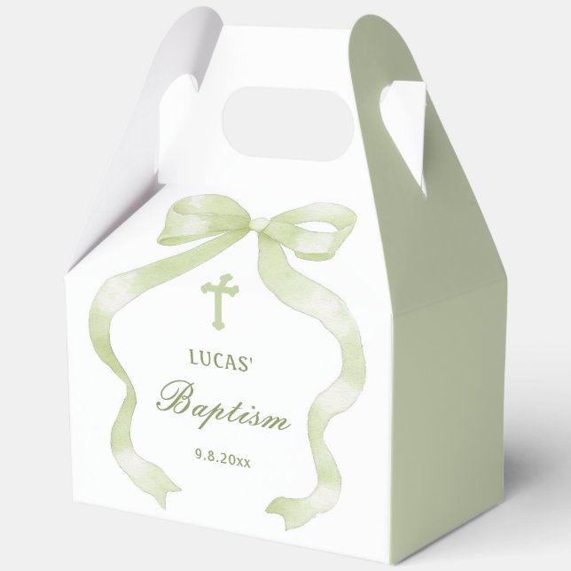 Elegant Green Bow Baptism Gable Favour Box (Front)